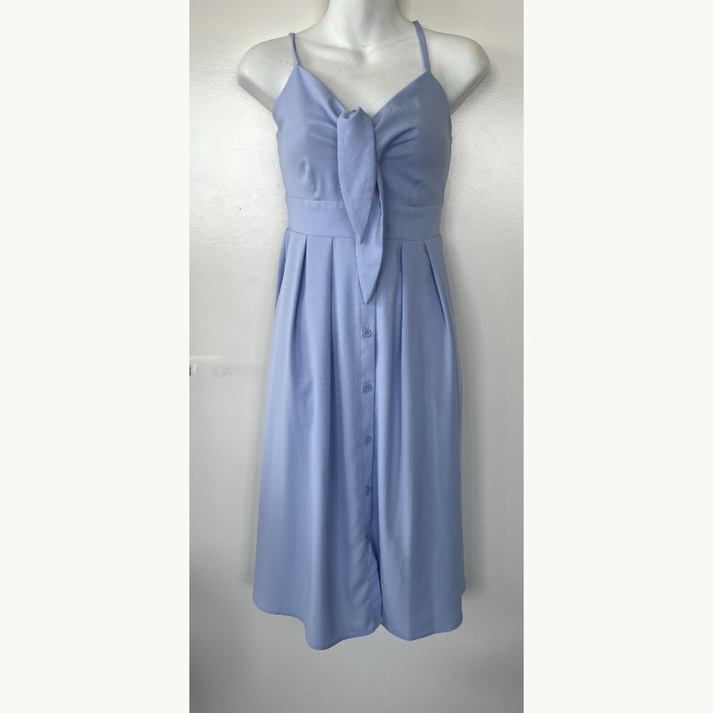 Tie-Front A-Line Baby Blue Dress